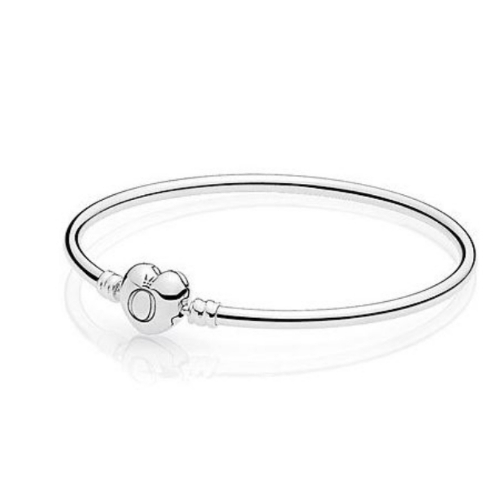 Pandora Moments Silver Bangle Bracelet Logo Heart Clasp.